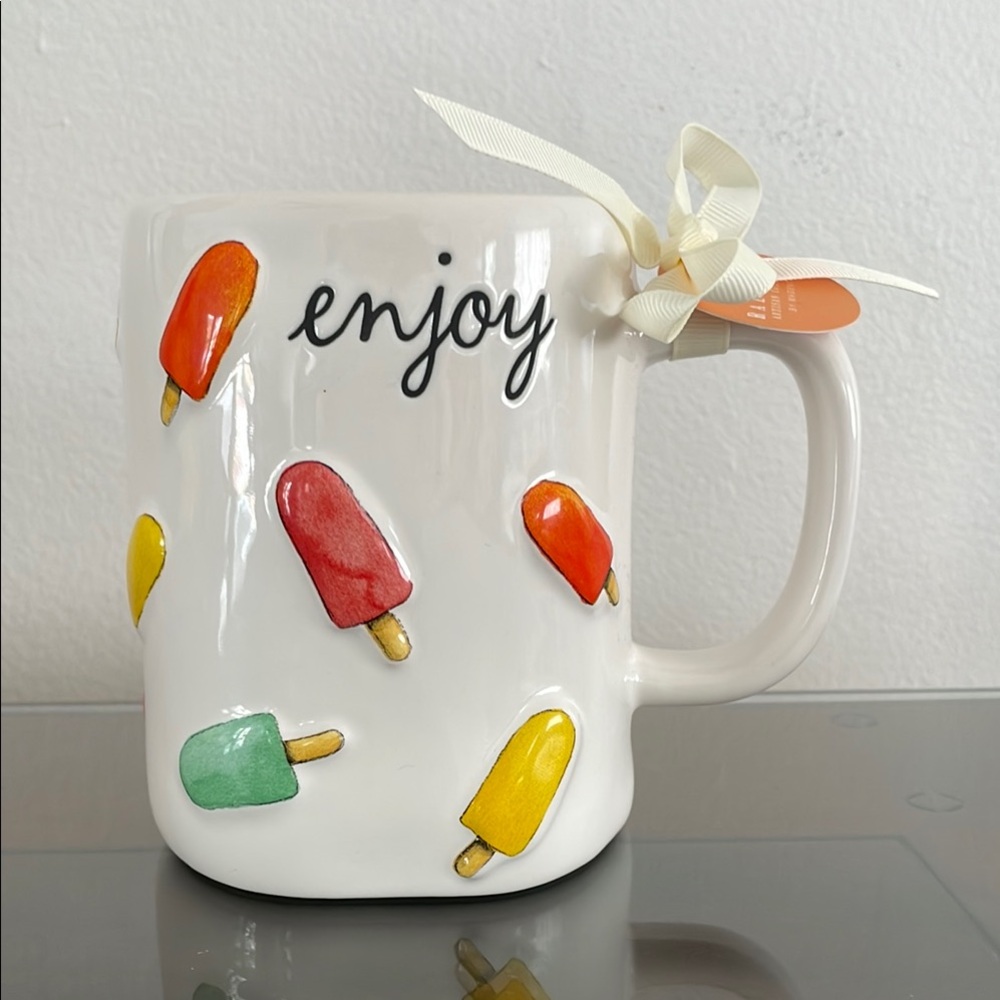 Rae Dunn Magenta Popsicle Mug with Multicolor Design